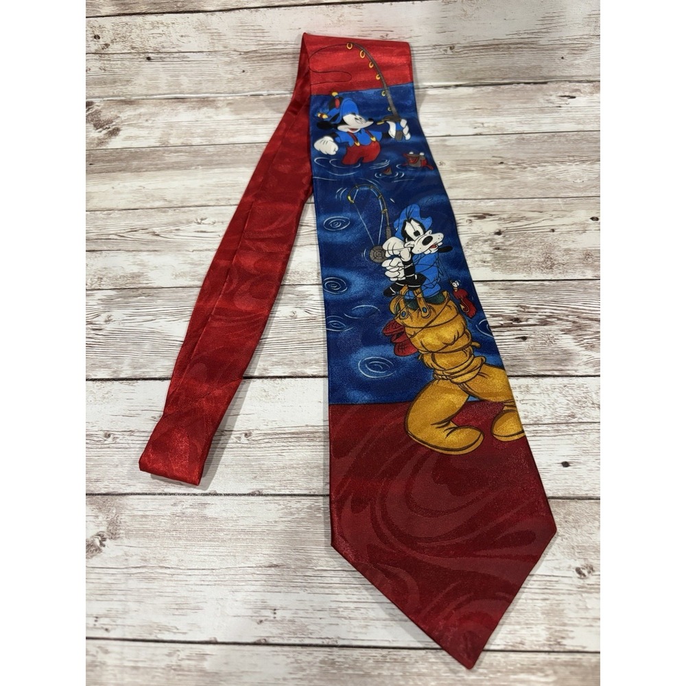 Vintage Disney Mickey Goofy Fishing Men's Neck Tie